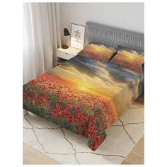 Покрывало стеганое жаккардовое с 2-мя наволочками "Закат за маками", Евро (220x235 см) Ambesonne