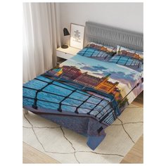 Покрывало стеганое жаккардовое с 2-мя наволочками "Городская набережная", Евро (220x235 см) Ambesonne