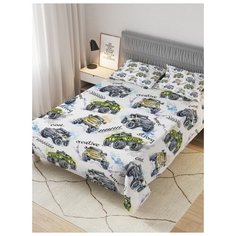 Покрывало стеганое жаккардовое с 2-мя наволочками "Маленькие внедорожники", 1,5-спальное (160x220 см) Ambesonne
