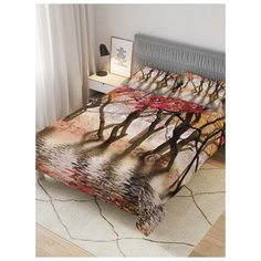 Покрывало стеганое жаккардовое с 2-мя наволочками "Лес на озере", Евро (220x235 см) Ambesonne