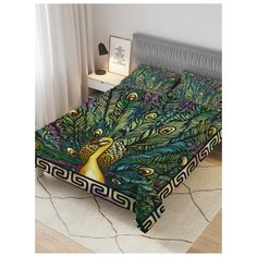 Покрывало стеганое жаккардовое с 2-мя наволочками "Зеленая жар-птица", Евро (220x235 см) Ambesonne