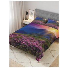 Покрывало стеганое жаккардовое с 2-мя наволочками "Горные цветы на рассвете", Евро (220x235 см) Ambesonne