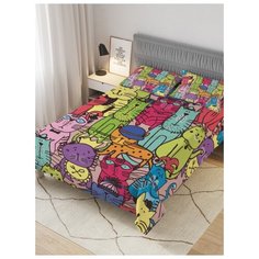 Покрывало стеганое жаккардовое с 2-мя наволочками "Кошачья площадь", Евро (220x235 см) Ambesonne