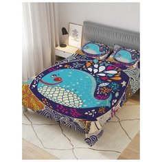 Покрывало стеганое жаккардовое с 2-мя наволочками "Кит фантазер", 1,5-спальное (160x220 см) Ambesonne