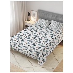 Покрывало стеганое жаккардовое с 2-мя наволочками "Забавные Экскаваторы", 1,5-спальное (160x220 см) Ambesonne