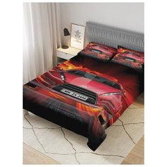 Покрывало стеганое жаккардовое с 2-мя наволочками "Спортивная машина в огне", 1,5-спальное (160x220 см) Ambesonne
