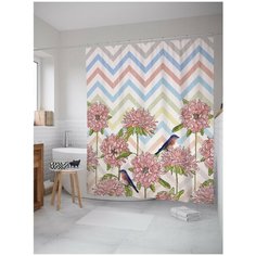 Штора для ванной JoyArty Синички с цветами 180х200 (sc-7150)