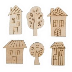 Mr. Carving Набор заготовок для декорирования Домики с деревьями ВД-389 (6 шт.) бежевый