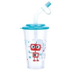 Стакан Canpol Babies с трубочкой (4/112), бирюзовый/робот