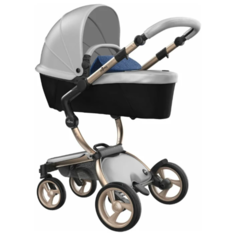 Коляска-трансформер Mima Xari (2 в 1), argento/denim blue/champagne frame, цвет шасси: золотистый