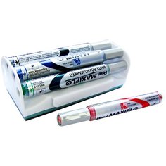 Pentel Набор маркеров для доски Maxiflo с магнитной губкой MWL5S-4N (1 мм, 4 шт.)