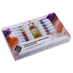 Невская палитра Набор масляных красок Мастер класс 12 цветов, 2 кисти (№2, №3), масло льняное (1141965)
