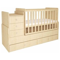 Кроватка Polini Simple 1100 с комодом (трансформер), поперечный маятник натуральный