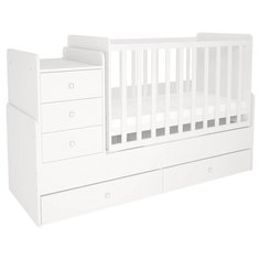 Кроватка Polini Simple 1100 с комодом (трансформер), поперечный маятник белый