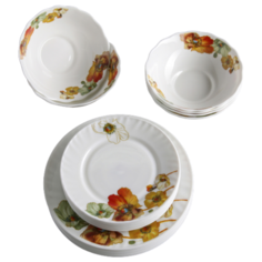 Столовый сервиз Доляна Радужные маки (3973731), 6 персон, 18 предм., белый/бежевый