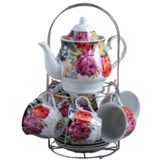 Чайный сервиз Доляна Роспись (2681923), 6 персон, 13 предм., белый/розовый