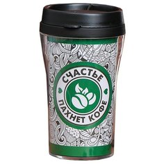 Термокружка Komandor Счастье, 0.25 л белый/зеленый