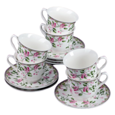 Чайный сервиз Доляна Бланко (3801283), 6 персон, 12 предм., белый/розовый/зеленый