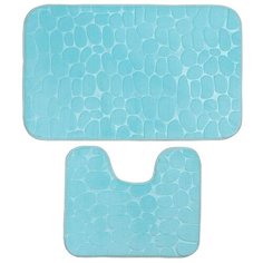 Комплект ковриков Доляна Галька, ракушки 40х50, 50х80 см (2581480/3734873) бирюзовый