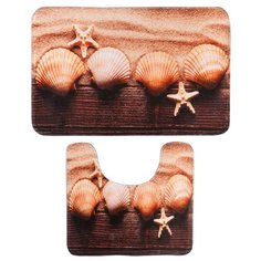 Комплект ковриков Доляна Ракушки 45x70, 39x45 см коричневый/бежевый