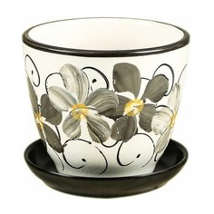 Горшок Художественная керамика Фиалка дневная с подставкой белый/черный