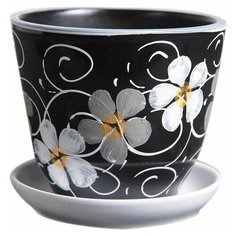 Горшок Художественная керамика Фиалка ночная с подставкой черный/белый