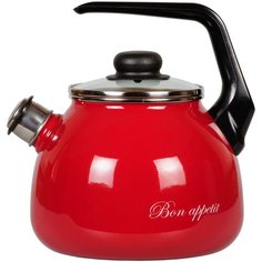 СтальЭмаль Чайник Bon appetit со свистком 1RC12, 3 л, чёрный с зерном / вишнёвый