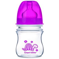 Canpol Babies Бутылочка антиколиковая с широким горлом Яркие зверушки 35/205, 120 мл, с 3 месяцев, пурпурный
