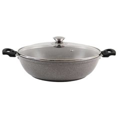 Сотейник Kukmara Мраморная 308а, 30 см, с крышкой, съемная ручка, светлый мрамор
