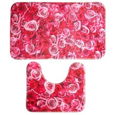 Комплект ковриков Доляна Розы, 40х45 см, 45х75 см розовый