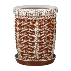 Горшок Керамика ручной работы с поддоном Корсет 28 x 35 см бежевый