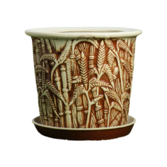 Горшок Керамика ручной работы с поддоном Камыш 30 х 30 х 27 см бежевый