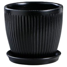 Горшок Керамика ручной работы с поддоном Осень вертикаль 13 х 11 см черный лак