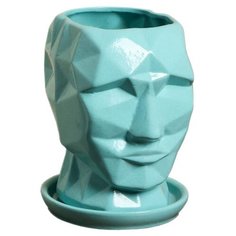 Горшок Керамика ручной работы с поддоном Кай, 16 х 16 х 20 см бирюза