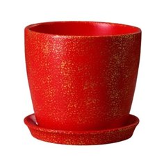 Кашпо Керамика ручной работы с поддоном Осень под мрамор 15,5 х 14,5 см красный