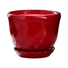 Горшок Керамика ручной работы с поддоном Грань 27 х 27 х 22 см вишневый