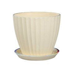 Горшок Керамика ручной работы с поддоном Калифорния 16.5 x 16.5 x 17 см бежевый жемчуг