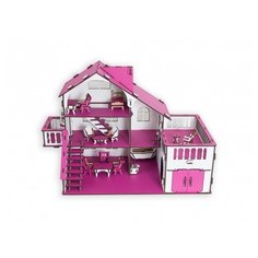 ЭlenToys кукольный домик с террасой, малиновый