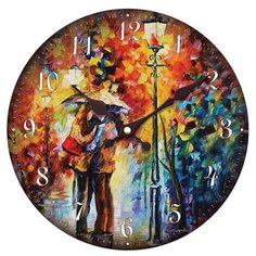 Часы настенные кварцевые Белоснежка Поцелуй под дождем синий/оранжевый