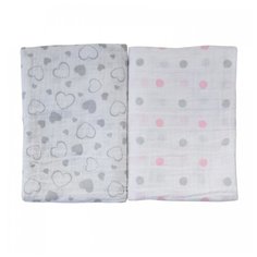 Комплект Baby Nice муслиновая Горох и сердечки 120х120 комплект 2 шт. белый/розовый/серый 2 шт. 1 шт.