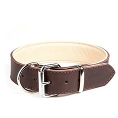 Ошейник кожаный с мягкой бежевой подкладкой GRIPALLE Гросс, натуральная кожа, стальная фурнитура, размер: ширина 25 мм, длина 40 см, цвет коричневый,