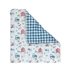 Одеяло MomStory Design Синий Трактор 4 в 1 FRM-COMF 85 х 115 см белый/синий