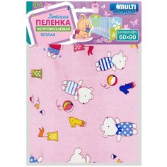 Многоразовые пеленки Multi Diapers непромокаемая теплая Ультрасофт 60х90 розовый/мишки