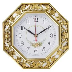 Часы настенные кварцевые Рубин Пионовидные розы золотой