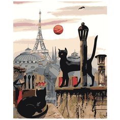 Парижские коты Раскраска картина по номерам на холсте RO103 40х50