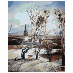 Березы и церковь Раскраска картина по номерам на холсте RUS042 40х50