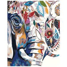 Слон в цветочном узоре Раскраска картина по номерам на холсте A487 40х50