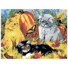 Котята и бабочка Раскраска по номерам на холсте Живопись по номерам RA016 30х40