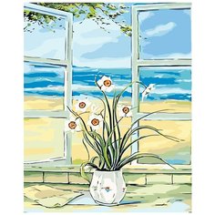 Нарцисcы на окне Раскраска по номерам на холсте Живопись по номерам RA158 40х50