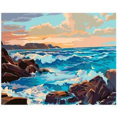 Волны у каменного берега Раскраска по номерам на холсте Живопись по номерам PP07 40х50